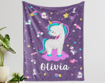 Custom Unicorn Baby Blanket With Name, Personalized Baby Blanket, Unicorn Blanket, Gift For Baby Girl, Baby Birthday Gift. - Thegiftio UK