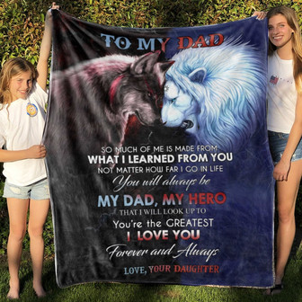 To My Dad Blanket, Daddy's Blanket, Personalized Name Blanket, Wolf And Lion Blanket, Papa Blankets, Family Throw Blanket, Blankets For Dad - Thegiftio UK