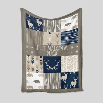 Deer And Bear Blanket, Animal Woodland Blanket, Personalized Hunting Blanket, Custom Name Blanket, Custom Baby Blanket, Blanket For Baby Boy - Thegiftio UK