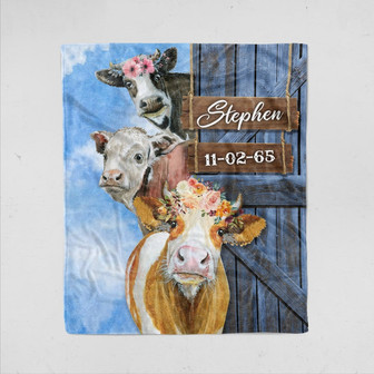 Farmer Blanket, Custom Name Blanket, Cow Fleece Blanket, Baby Personalized Gift, Cow Lover, Farmer Family, Cow Blanket - Thegiftio