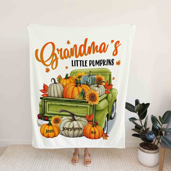 Grandma's Little Pumpkins Blanket, Pumpkin Blanket, Truck Blanket, Sunflower Blanket, Custom Name Blanket, Gift Blanket - Thegiftio