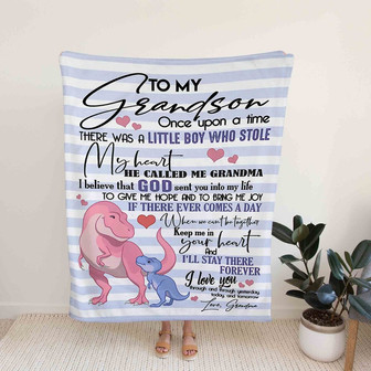My Grandson Blanket, Dinosaur Blanket, Heart Blanket, Custom Name Blanket, Family Blanket, Gift Blanket - Thegiftio UK