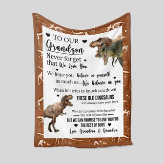 To Our Grandson Blanket, Dinosaur Blanket, Custom Name Blanket, Family Blanket, Gift Blanket - Thegiftio UK
