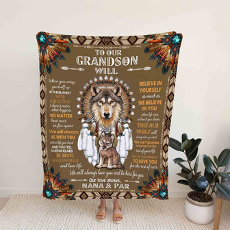 To Our Grandson Blanket, Wolf Blanket, Arrow Blanket, Custom Name Blanket, Family Blanket, Gift Blanket - Thegiftio UK