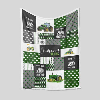 Just A Boy Who Loves Tractors Blanket, Custom Baby Blanket, Truck Blanket, Blanket For Baby, Gift Blanket For Boys, Blanket For Christmas - Thegiftio UK