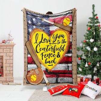 I Love you to the centerfield fence & back, Baseball Blanket, Softball Blanket, Gift for Christmas, Baseball American flag, Merry Christmas. - Thegiftio UK