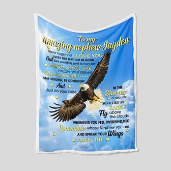To My Nephew Blanket, Personalized Name Blanket, Eagle Blanket, Aunt Blanket, Family Throw Blanket, Blankets For Boys, Blanket For Gifts - Thegiftio UK