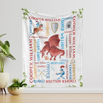 Personalized Baby Blanket With Baby's Name, Knight Baby Blankets, Custom Knight Blanket, Dinosaur Baby Blanket, Gift For Baby Boy. - Thegiftio