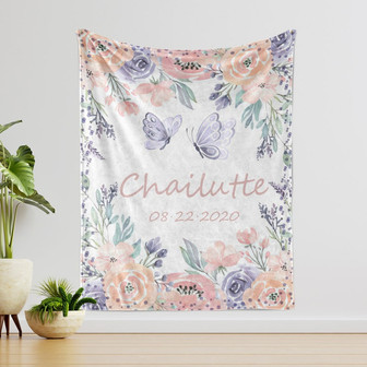 Personalized butterfly Blanket, Custom Floral Blanket, Blanket for Children, Blanket for Baby born, Blanket for New Baby, Gift Idea For Baby - Thegiftio UK