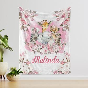 Personalized Cute Animals Blanket, Custom Floral Blanket, Blanket for Children, Blanket for Baby born, Blanket for New Baby, Woodland Animal - Thegiftio UK
