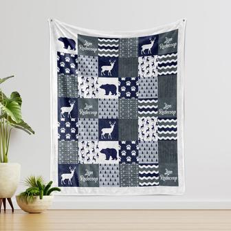 Personalized Deer Bear Blanket With Name, Custom Baby Blanket, Woodland Animal Baby Blanket, New Baby Gift, Blankets for Boys and Girls. - Thegiftio UK