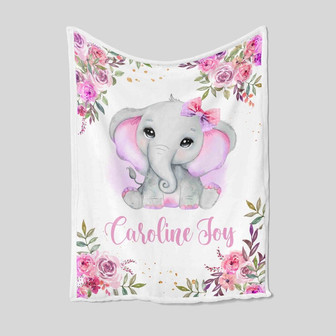 Personalized Elephant Blanket, Custom Baby Blanket, Custom Name Blanket, Blanket For Baby Girl, Family Blanket, Gift Blanket For Kid - Thegiftio UK