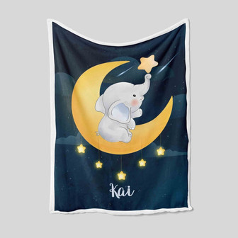 Personalized Elephant Blanket, Personalized Name Blanket, Custom Baby Blanket, Moon And Star Blanket, Family Blanket, Gift Blanket For Baby - Thegiftio UK