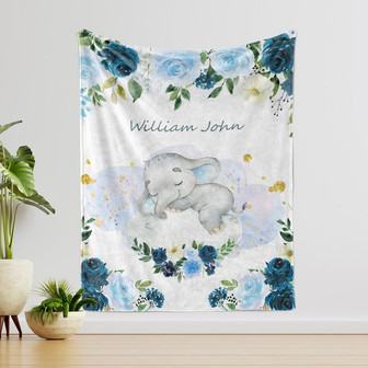 Personalized Elephant Blanket, Custom Floral Blanket, Blanket for Children, Blanket for Baby born, Blanket for New Baby, Gift Ideas For Baby - Thegiftio UK