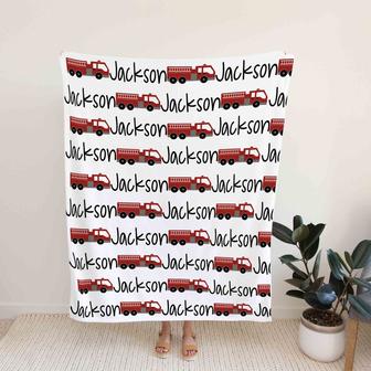 Personalized Fire Truck Blanket, Custom Baby Blanket, Baby Blanket With Name, Blanket For Baby Boy, Gift Blanket For Christmas - Thegiftio UK