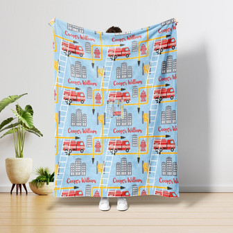 Personalized Firefighter Blanket, Custom Name Color Blanket, Custom Baby Blanket, Firefighter Gift, Gift For Boy, Choose Color. - Thegiftio UK