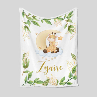 Personalized Giraffe And Moon Blanket Baby, Custom Baby Blanket, Custom Name Blanket, Family Blanket, Gift Blanket, Blanket For Boy And Girl - Thegiftio UK