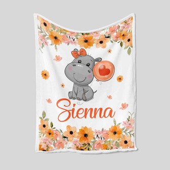 Personalized Hippo Blanket, Custom Baby Blanket, Baby Blanket For Girls, Blanket For Baby, Gift Blanket For Kid, Blanket For Christmas - Thegiftio UK