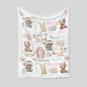 Personalized Jungle Baby Blanket, Custom Baby Blanket, Custom Name Blanket, Bear Blanket, Fox Blanket, Family Blanket, Blanket For Baby Girl - Thegiftio UK