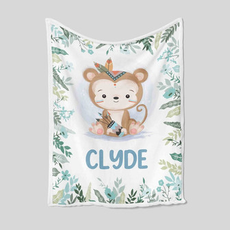Personalized Monkey Blanket, Custom Baby Blanket, Custom Nursery Blanket, Custom Name Blanket, Blanket For Baby, Gift Blanket For Christmas - Thegiftio UK