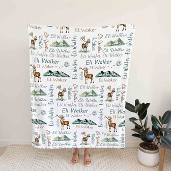 Personalized Name Blanket, Deer Blanket, Mountain Blanket, Family Blanket, Blanket For Baby - Thegiftio UK