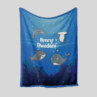 Personalized Name Blanket, Custom Baby Blanket, Shark Blanket, Dolphin Blanket, Whale Blanket, Ocean Blanket, Baby Blanket, Blanket For Baby - Thegiftio