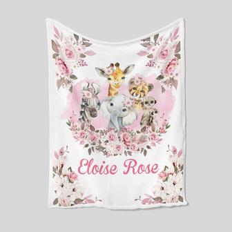 Personalized Name Blanket, Custom Baby Blanket, Personalized Floral Jungle Animal Blanket, Animal Safari Blanket, Gift Blanket For Kids - Thegiftio UK