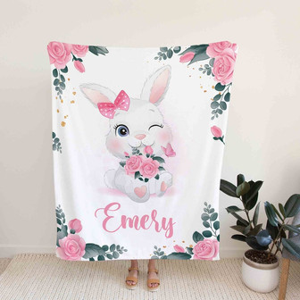 Personalized Rabbit Blanket, Custom Baby Blanket, Custom Name Blanket, Baby Girl Blanket, Gift Blanket For Baby, Gift For Christmas - Thegiftio UK