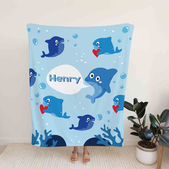 Personalized Shark Blanket, Custom Baby Blanket, Custom Name Blanket, Ocean Blanket, Baby Blanket With Name, Blanket For Baby, Gift Blanket - Thegiftio