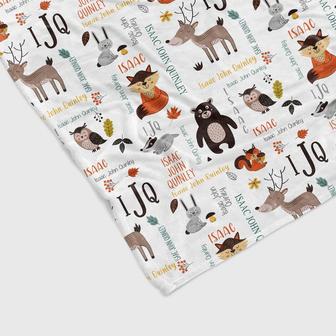 Personalized Woodland Animal Baby Blanket, Custom Baby Blanket, Custom Name Blanket, Blanket For Baby, Bear, Fox, Owl, Deer, Rabbit - Thegiftio UK