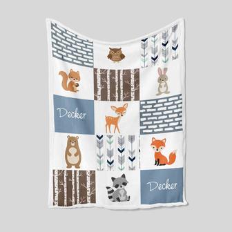 Personalized Woodland Baby Blanket, Custom Baby Blanket, Custom Name Blanket, Gift Blanket For Baby, Fox, Bear, Deer, Rabbit Blanket - Thegiftio UK