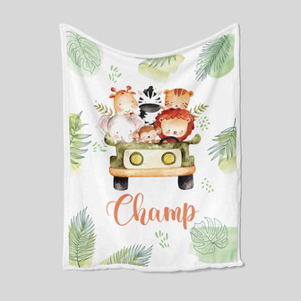 Safari Blanket, Safari Nursery Blanket, Personalized Baby Blanket, Safari Nursery Theme, Newborn Blanket, Lion, Elephant, Giraffe, Zebra - Thegiftio