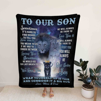 To Our Son Blanket, Lion Blanket, Custom Name Blanket, Family Blanket, Gift Blanket - Thegiftio UK