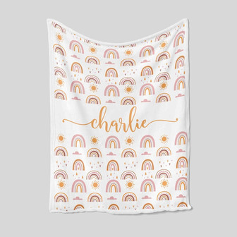 Sun and Rainbow Blanket, Personalized Name Blanket, Custom Baby Blanket, Family Blanket, Gift Blanket For Baby, Christmas Blanket - Thegiftio