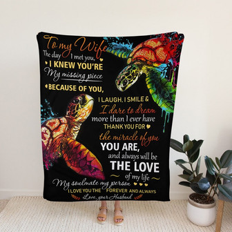 To My Wife Blanket, Blanket for Wife, Custom Name Blanket, Personalized Blankets for Wife, Sea Turtle Blanket, Family Blanket - Thegiftio UK