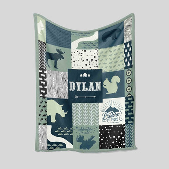 Woodland Baby Blanket For Boys, Personalized Name Blanket, Custom Baby Blanket, Kid Name Blanket, Gift Blanket For Baby Boys - Thegiftio UK