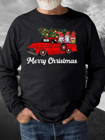Men Merry Christmas Tree Truck Gnomes Casual Regular Fit Christmas Sweatshirt - Thegiftio UK