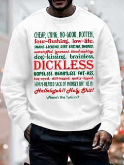 Mens Cheap Lying No Good Rotten Letters Funny Graphics Printed Christmas Crew Neck Casual Sweatshirt - Seseable