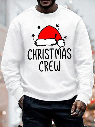 Mens Christmas Crew Christmas Hat Funny Graphics Printed Crew Neck Casual -blend Sweatshirt - Thegiftio UK