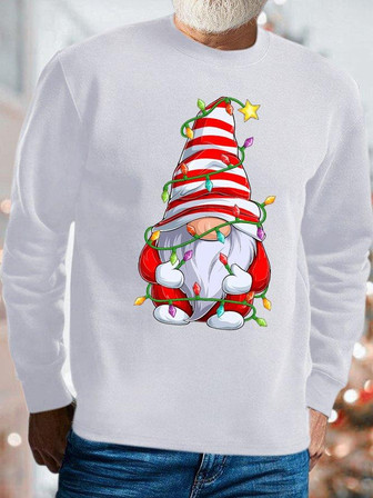 Mens Christmas Gnome Graphics Printed Crew Neck Loose Sweatshirt - Thegiftio UK