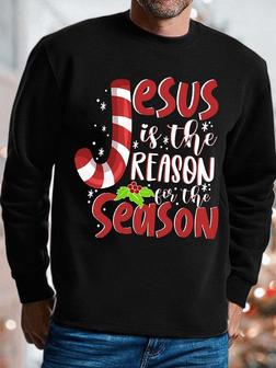 Mens Jesus Is The Reason For The Season Funny Graphics Printed Crew Neck Christmas Sweatshirt - Thegiftio UK
