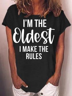 Womens Funny Oldest Sister Loose Crew Neck T-shirt - Seseable