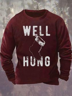 Mens Christmas Stocking Well Hung Funny Graphics Printed -blend Loose Sweatshirt - Seseable