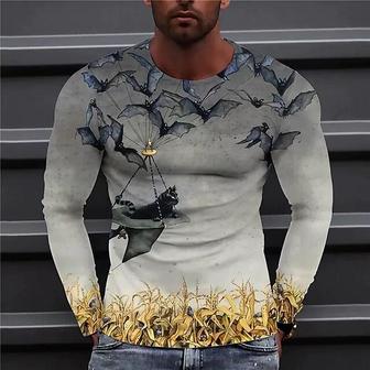Men's T Shirt Tee Graphic Prints Bat Crew Neck Gray 3d Print Outdoor Halloween Long Sleeve Print Clothing Apparel Basic Sports Designer Casual - Seseable