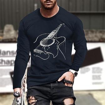 Men's T Shirt Tee Graphic Prints Musical Instrument Crew Neck Navy Blue White Black Hot Stamping Street Daily Long Sleeve Print Clothing Apparel Fashion Designer Casual Comfortable - Thegiftio UK