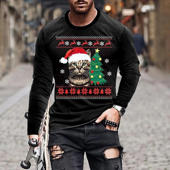 Men's T Shirt Tee Santa Claus Graphic Prints Crew Neck Black 3d Print World Cup Outdoor Christmas Long Sleeve Print Clothing Apparel Basic Sports Designer Casual - Thegiftio UK