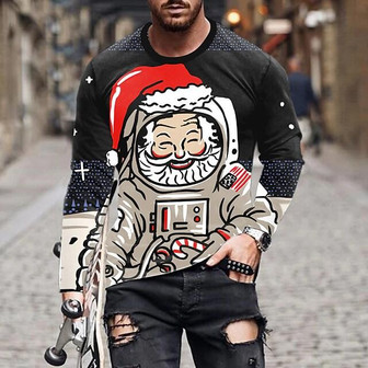 Men's T Shirt Tee Santa Claus Graphic Prints Crew Neck Black 3d Print World Cup Outdoor Christmas Long Sleeve Print Clothing Apparel Basic Sports Designer Casual - Thegiftio UK