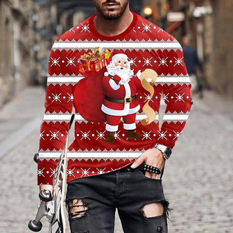 Men's T Shirt Tee Santa Claus Graphic Prints Crew Neck Red 3d Print World Cup Outdoor Christmas Long Sleeve Print Clothing Apparel Basic Sports Designer Casual - Thegiftio UK