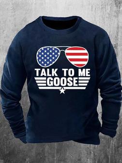 Mens Talk To Me Goose Flag Of Glasses Funny Graphics Printed Loose Text Letters Crew Neck Sweatshirt - Seseable