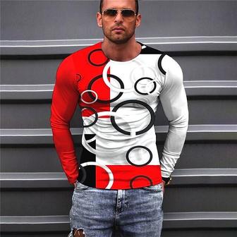 Men's Unisex T Shirt Tee Color Block Graphic Prints Geometry Crew Neck Red Long Sleeve 3d Print Outdoor Street Print Tops Basic Sports Designer Casual - Seseable